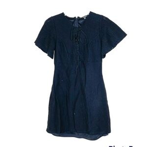 Guess Black Mesh Flutter Sleeves Mini Dress US XS